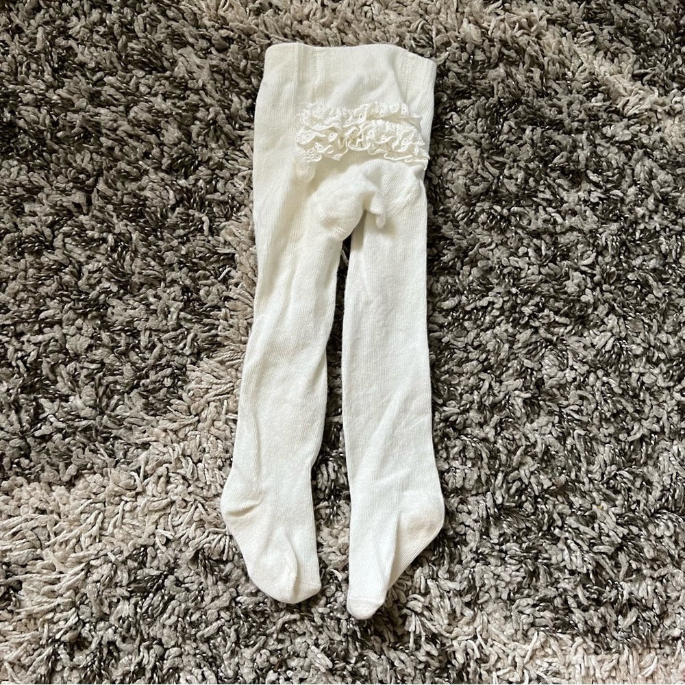 Janie and Jack White Thick Ruffled Tights 3-6 Months